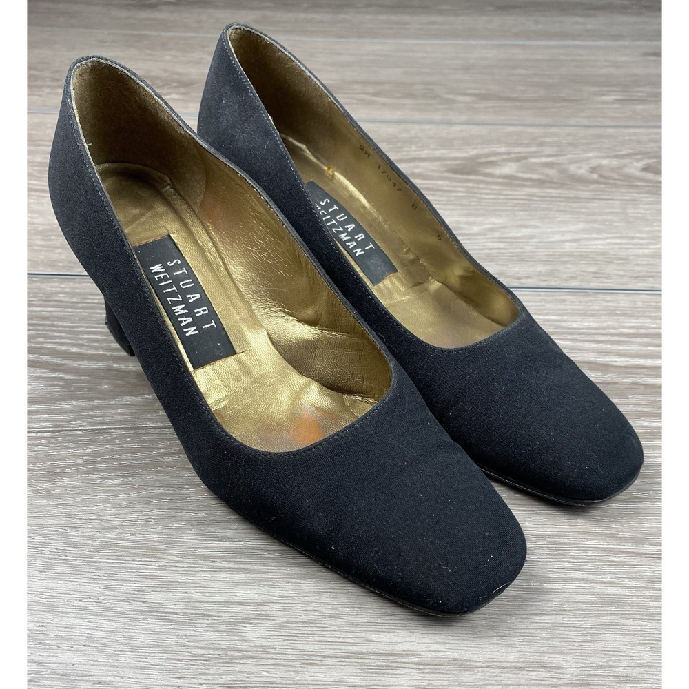 Stuart‎ Weitzman Women's Mid Block Square Toe Pumps Black Size 6 B